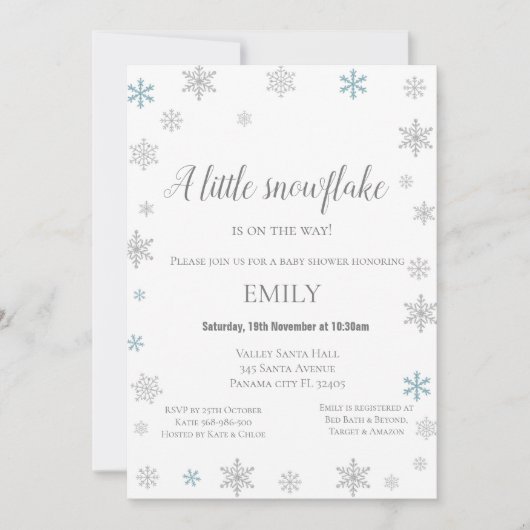 Little Snowflake Winter Invitation - Baby shower Kaart (Voorkant)