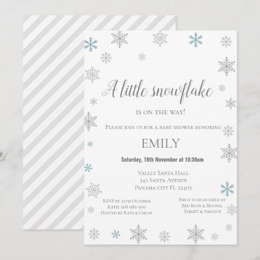 Little Snowflake Winter Invitation - Baby shower Kaart (Voorkant / Achterkant)