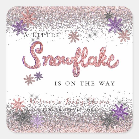 Little Snowflake Winter Meisje Baby shower Vierkante Sticker (Voorkant)