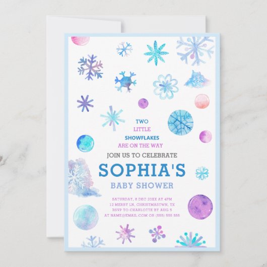 Little Snowflakes Elegant Twins Baby shower Kaart (Voorkant)