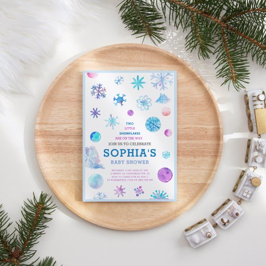 Little Snowflakes Elegant Twins Baby shower Kaart