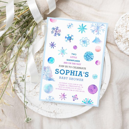 Little Snowflakes Elegant Twins Baby shower Kaart