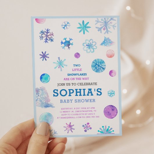 Little Snowflakes Elegant Twins Baby shower Kaart