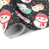 Little Snowman Black Cadeaupapier (Rol Hoek)