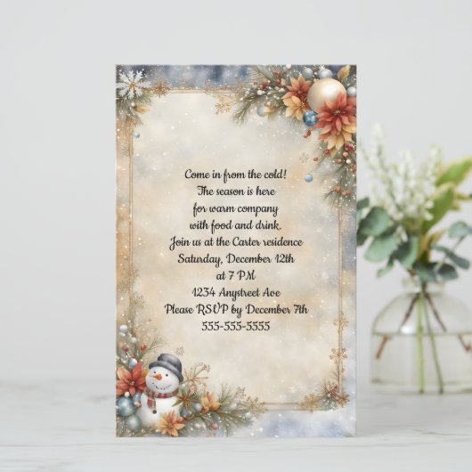 Little Snowman kerstfeest uitnodiging (Staand voorkant)