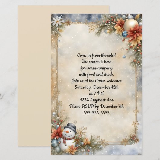 Little Snowman kerstfeest uitnodiging (Voorkant / Achterkant)