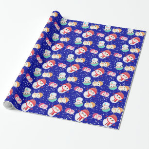 Little Snowman Navy Blue Cadeaupapier