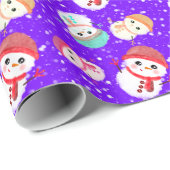 Little Snowman Paars Cadeaupapier (Rol Hoek)