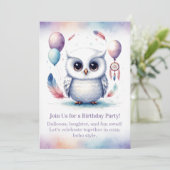 Little Snowy Owl Birthday Invitation Boho  Kaart (Staand voorkant)