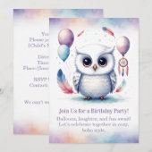 Little Snowy Owl Birthday Invitation Boho  Kaart (Voorkant / Achterkant)