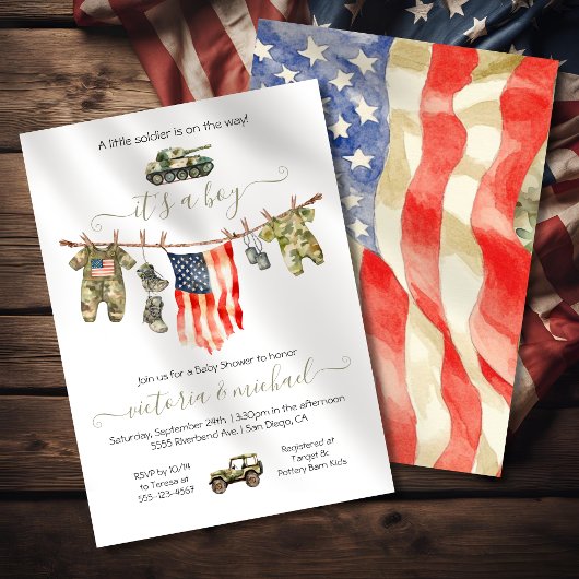 Little Soldier Army Amerikaanse vlag Baby shower Kaart