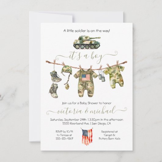 Little Soldier Army Military Boy Baby shower Kaart (Voorkant)