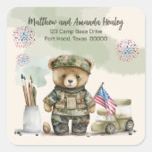 Little Soldier Boy Teddy Bear Retouradres Vierkante Sticker (Voorkant)
