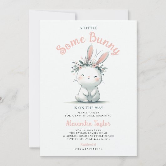 Little Sommige Konijntje Wildbloemen Baby Meisje D Kaart (Voorkant)