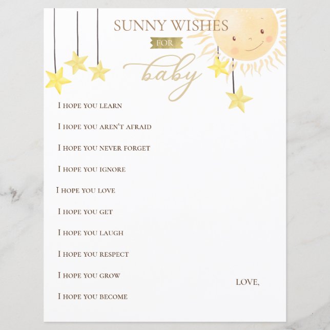 Little Sonny Sunshine Baby shower Wishes (Voorkant)