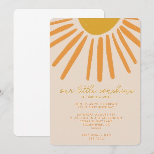 LITTLE SONSHINE PARTY INVITE KAART (Voorkant / Achterkant)