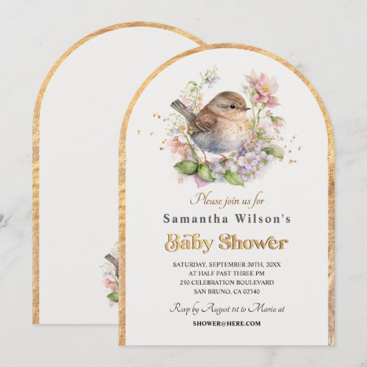  Little Sparrow Floral Spring Baby shower Kaart (Voorkant / Achterkant)