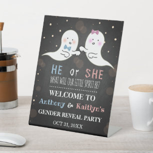 Little Spirit Halloween Ghosts Gender Reopenbaart  Reclamebord Met Voetstuk