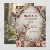 Little Spotted Deer Woodland verjaardagsuitnodigin Kaart (Voorkant / Achterkant)