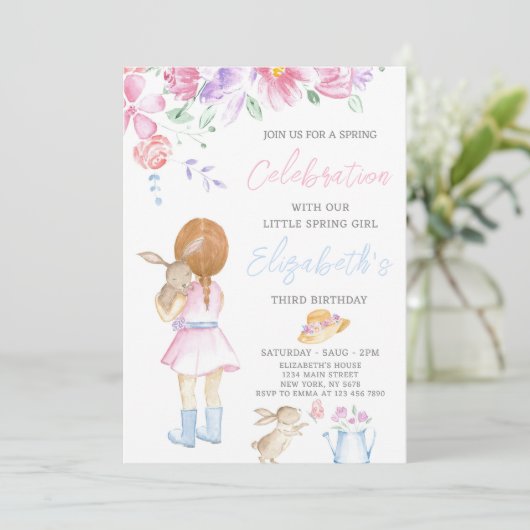 Little Spring Meisje Verjaardag Uitnodiging (Staand voorkant)