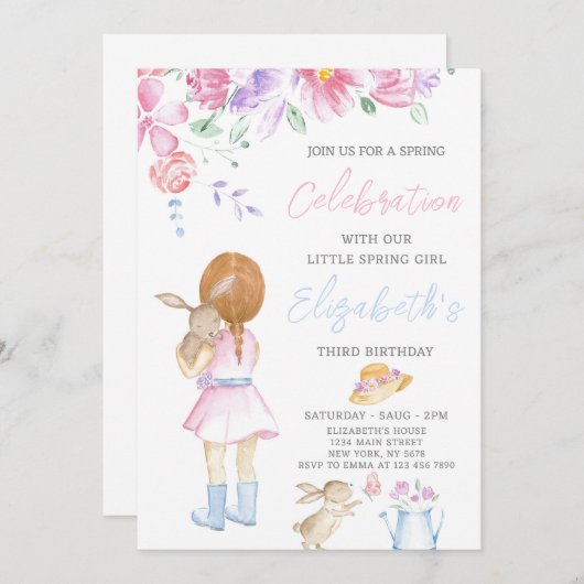 Little Spring Meisje Verjaardag Uitnodiging (Voorkant / Achterkant)