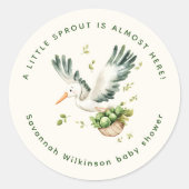 Little Sprout Baby Shower Stork Sticker (Voorkant)
