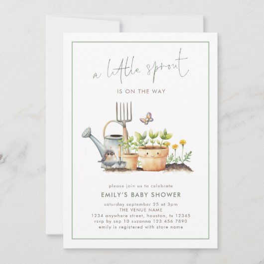 Little Sprout Border Sage Gingham Baby Shower  Kaart (Voorkant)