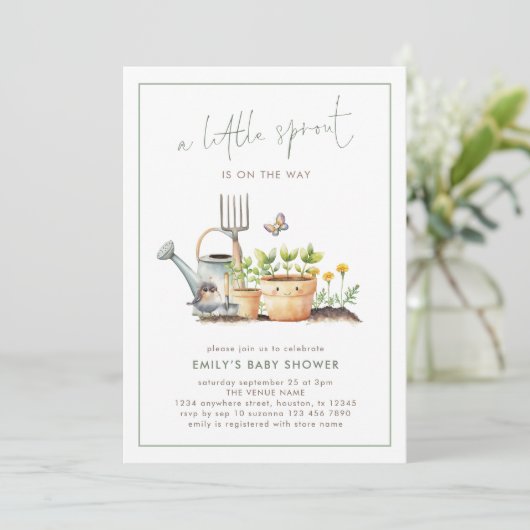 Little Sprout Border Sage Gingham Baby Shower  Kaart (Staand voorkant)