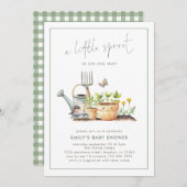 Little Sprout Border Sage Gingham Baby Shower  Kaart (Voorkant / Achterkant)