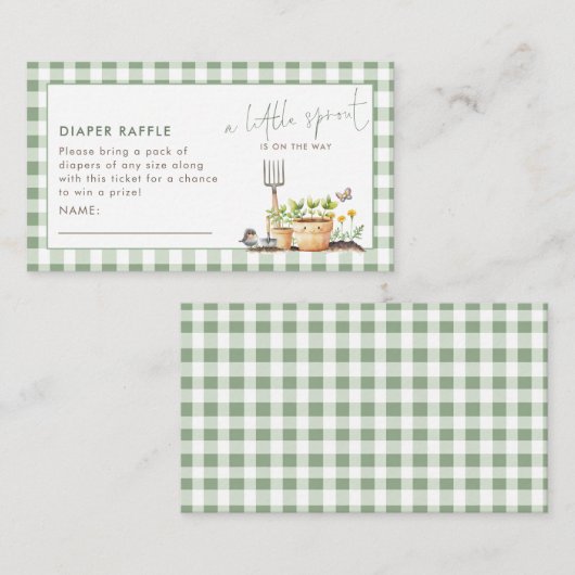 Little Sprout Diaper Raffle Gingham Baby shower Informatiekaartje (Voorkant / Achterkant)