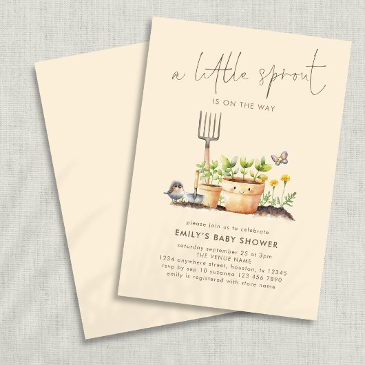 Little Sprout Garden Beige Baby shower Kaart