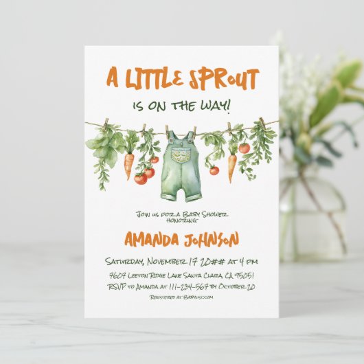 Little Sprout Garden Clothesline Baby Shower Kaart (Staand voorkant)