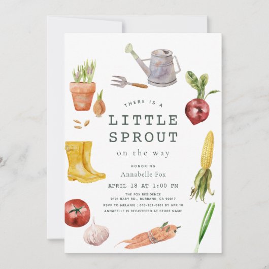 Little Sprout Garden Theme Baby Shower Kaart (Voorkant)