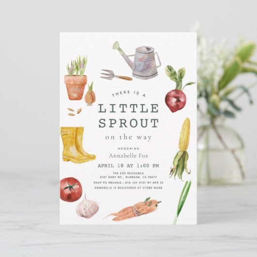 Little Sprout Garden Theme Baby Shower Kaart (Staand voorkant)