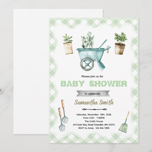 Little Sprout gardening baby shower invitation Kaart (Voorkant / Achterkant)