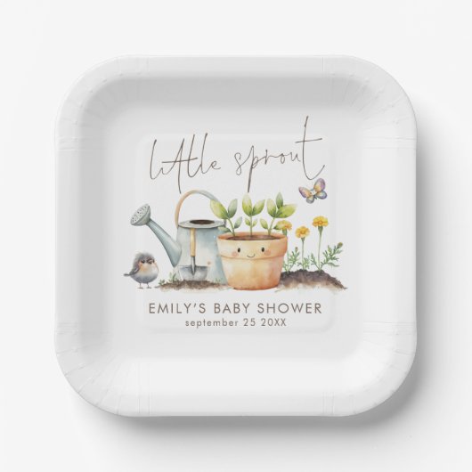 Little Sprout Girl or Boy Garden Baby Shower Papieren Bordje (Voorkant)