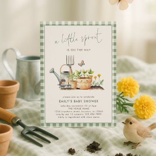 Little Sprout Green Gingham Garden Baby shower Kaart