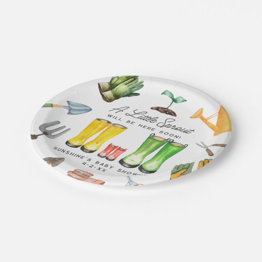 Little Sprout Red Rain Boots Garden Baby shower Papieren Bordje (Gekanteld)