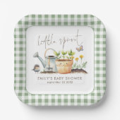 Little Sprout Sage Gingham Garden Baby Shower  Papieren Bordje (Voorkant)