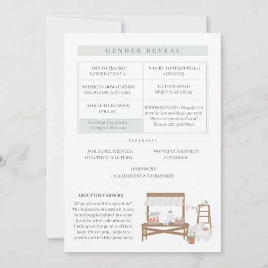 Little Sprout Seed Packet Geslacht Reveal Uitnodig Kaart (Achterkant)