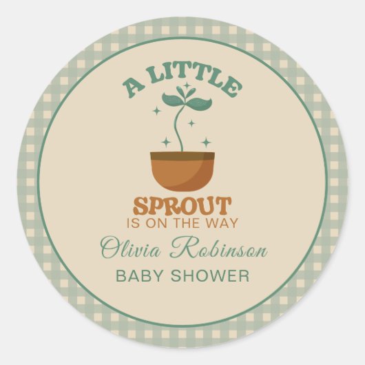 Little Sprouts Garden Party Baby shower Ronde Sticker (Voorkant)