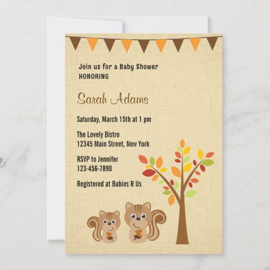 Little Squirrel Baby shower Invitation Rustic Kaart (Voorkant)