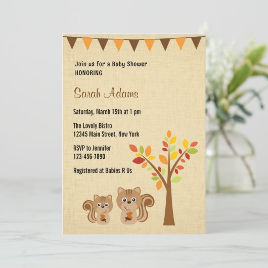 Little Squirrel Baby shower Invitation Rustic Kaart (Staand voorkant)