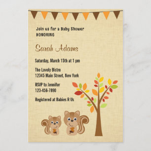 Little Squirrel Baby shower Invitation Rustic Kaart