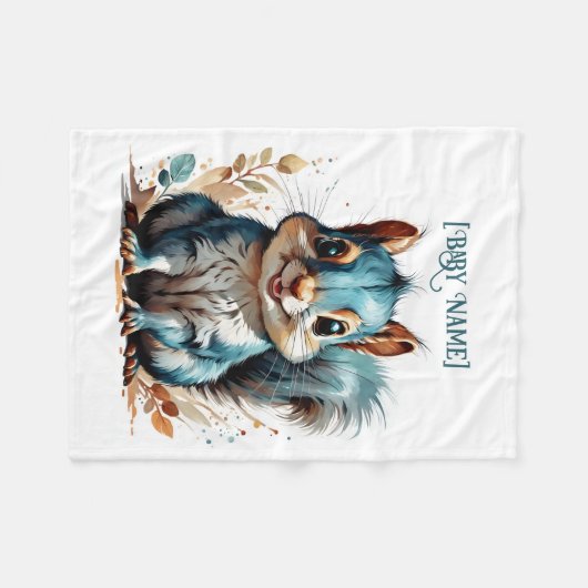 Little Squirrel Blue gepersonaliseerd Fleece Deken (Voorkant (Horizontaal))