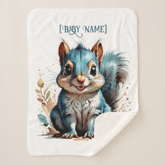 Little Squirrel Blue gepersonaliseerd Sherpa Deken (Voorkant)