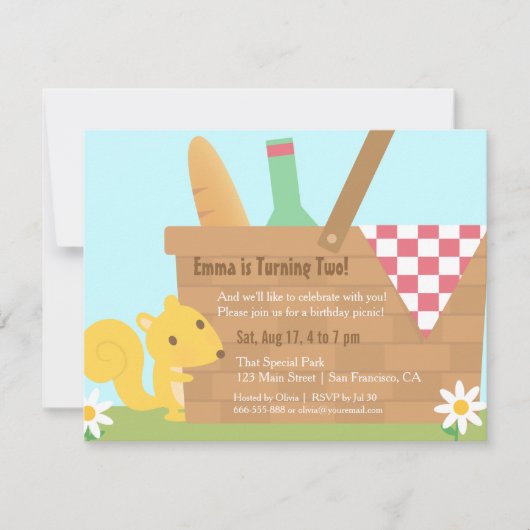 Little Squirrel Park Picnic Kids Birthday Party Kaart (Voorkant)
