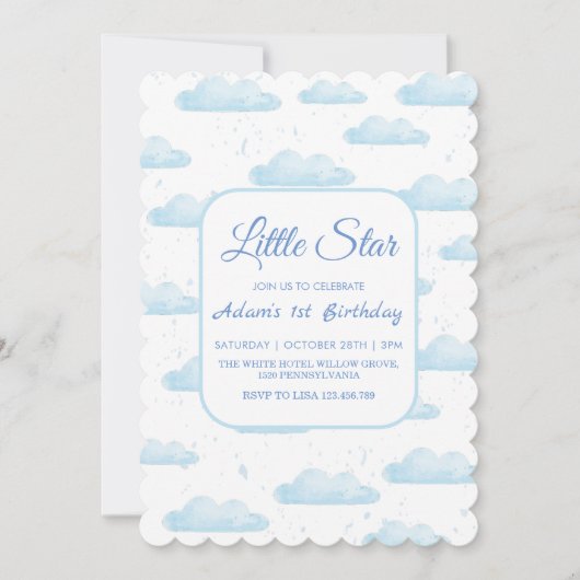 Little Star 1e verjaardag Blue Cloud Kaart (Voorkant)