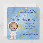 Little Star Astronaut Birthday Party Invitation Kaart (Voorkant)