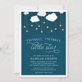 Little Star Baby shower Invitation | Marineblauw Kaart (Voorkant)